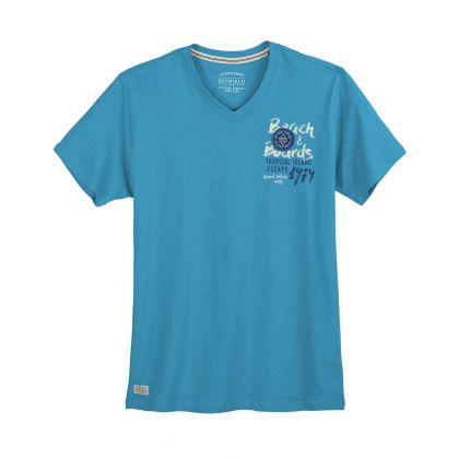 T-shirt uni col V grande taille pour homme avec impression "beach & bourds" - 100% coton - du 3XL au 8XL