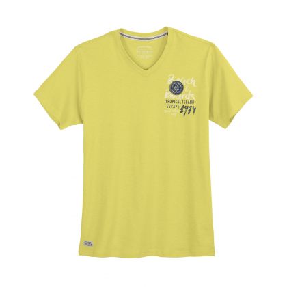 T-shirt uni col V grande taille pour homme avec impression "beach & bourds" - 100% coton - du 3XL au 8XL
