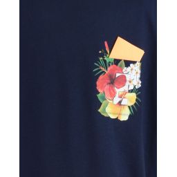 T-shirt uni col rond à poche imprimée ibiscus