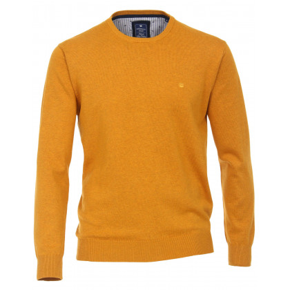 Pull coton chiné, col rond - Jaune
