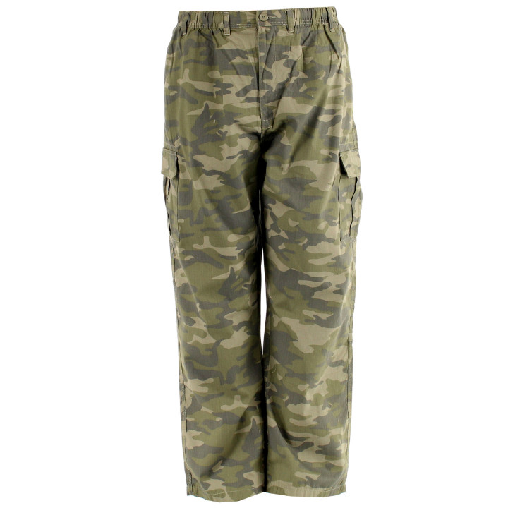 Pantalon cargo taille élastique camouflage